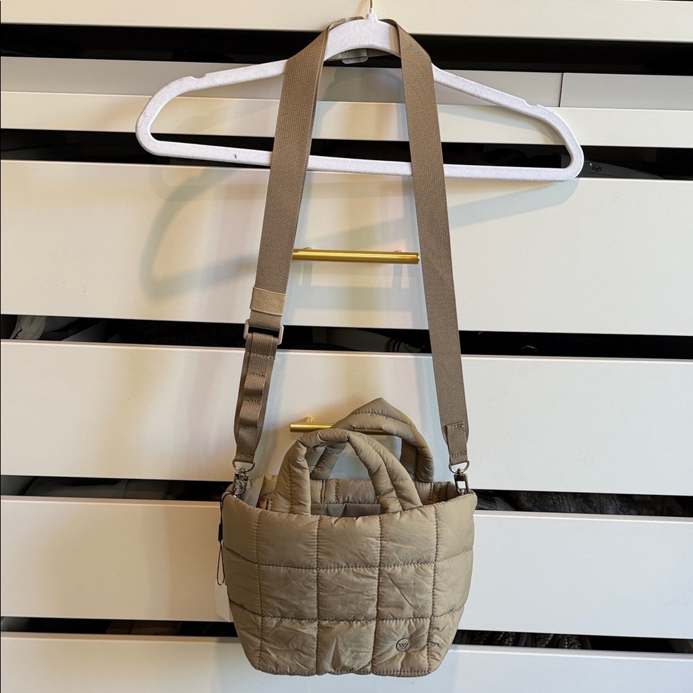 Quilted Crossbody Tote Bag in Taupe - Lightweight Women's Shoulder Bag